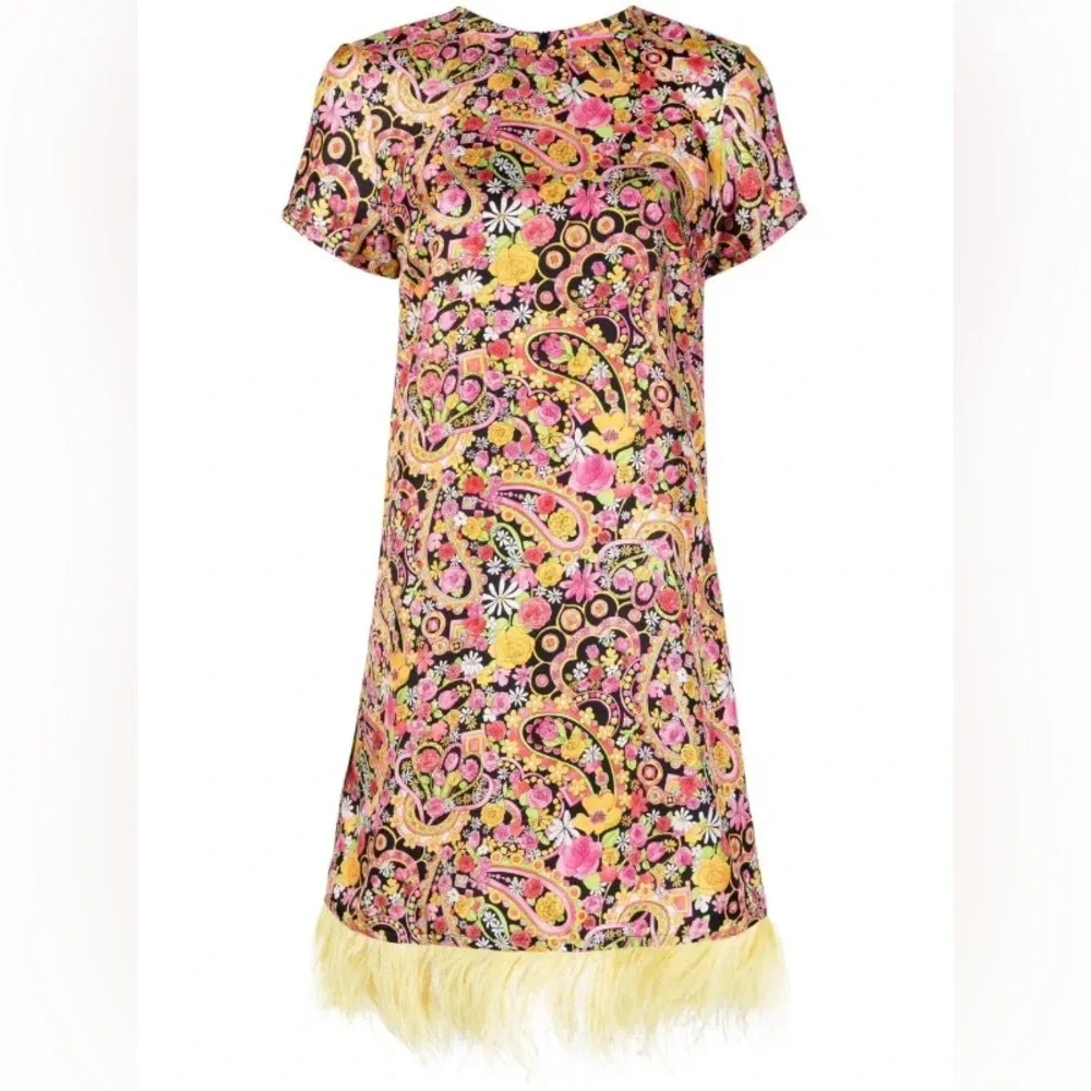 LA DoubleJ / Silk Feather swing a line mini Dress small S - Picture 3 of 5